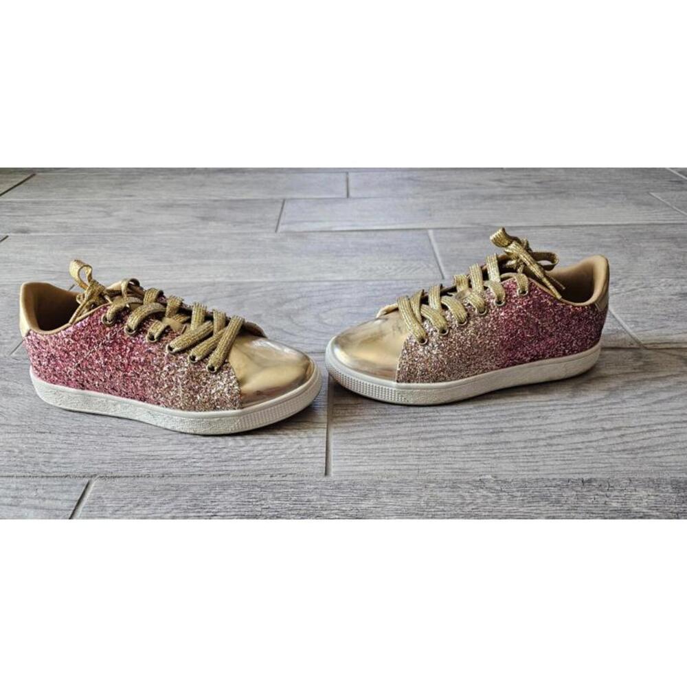 Girls Glitter Gold & Pink Shoes Size 6 Laced Sneaker Stylish Tennis